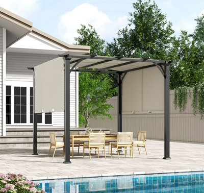 3 x 3m Pergola Gazebo with Retractable Cnopy Outdoor Garden Shelter UV Protection Waterproof for Decks Backyard