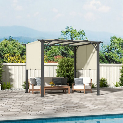 3 x 3m Pergola Gazebo with Retractable Cnopy Outdoor Garden Shelter UV Protection Waterproof for Decks Backyard