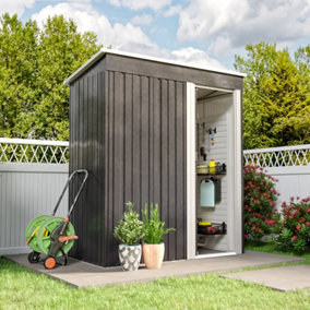 3 x 5 ft Charcoal Black Galvanized Steel Garden Patio Tool Shed with Door