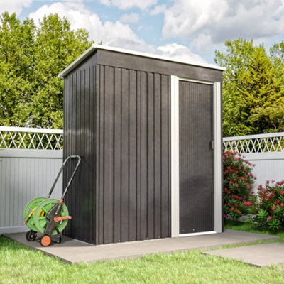 3 x 5 ft Charcoal Black Galvanized Steel Garden Patio Tool Shed with Door