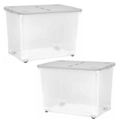 3 x 80 Litre Strong Stackable Folding Split Lids Storage Containers ...