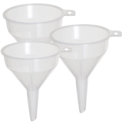 3 X 8CM CLEAR PLASTIC KITCHEN FUNNEL WITH HOLDERS FOR FILLING BOTTLES ...