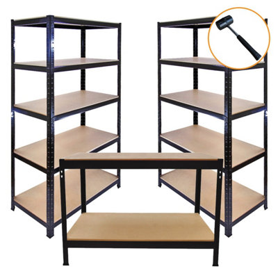 3 x 90cm Black Metal Racking Units & Workbench