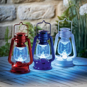 3 x Battery Powered Lanterns - Red White & Blue Indoor Outdoor LED Lights for Garden Patio, Decking, Party, BBQ - Each H23 x W13cm