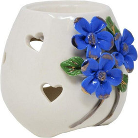 3 X Blue Flower Ceramic Oil Burner Wax Candle Gift Tea Light Holder Lamp Melts