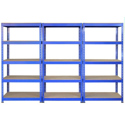 3 x Blue Racking Bay Unit 5 Tier Heavy Duty Steel Metal 200kg capacity Per Shelf Garage Shelves Storage