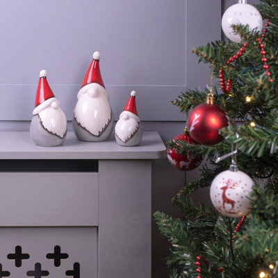 3 x Ceramic Christmas Gonk Ornaments - Freestanding Scandi Gnome Family Figurines with Xmas Hats, Novelty Home Festive Decorations Price Comparisons | Compare The Build