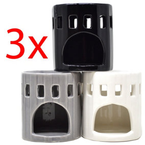 3 X Ceramic Oil Burner Melts Tea Light Candle Gift Set Aroma Wax 9Cm Cutout New