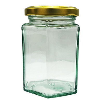 3 x Clear Hexagonal 7oz (190.0 Millilitres) Airtight Glass Jam Jars ...