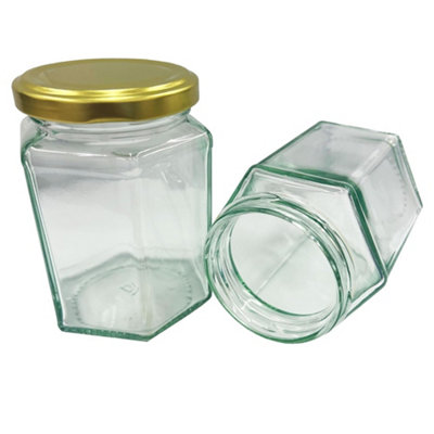 3 x Clear Hexagonal 7oz (190.0 Millilitres) Airtight Glass Jam Jars ...