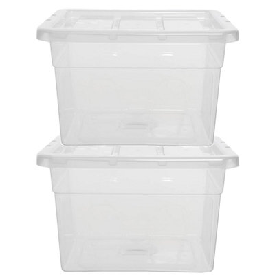 3 x Clear Plastic Stackable Transparent Storage Boxes 22 Litre Complete With Lids - 3