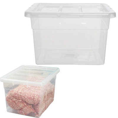 3 x Clear Plastic Stackable Transparent Storage Boxes 96 Litre Complete ...