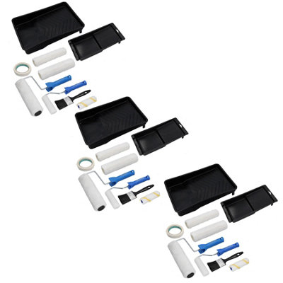 3 x Decorators Roller Trays Rollers 100mm and 230mm + Paint Brush Set