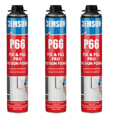 3 x Demsun P66 Professional  Gun Grade Fix & Fill Expanding Foam 750ml