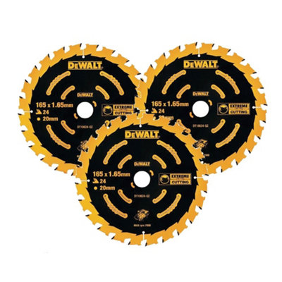 3 x Dewalt DT10624 Circular Saw Blades 165 x 20 x 24T Extreme Framing