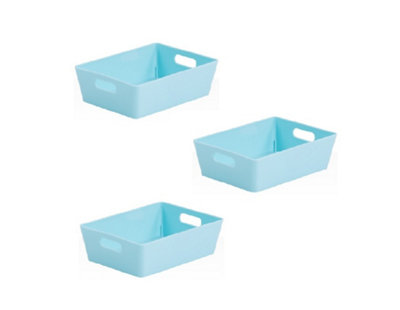 3 x Duck Egg Blue Wham Plastic Rectangle Studio Handy Storage Basket ...