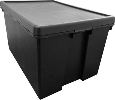 3 x Extra Large 150 Litre Stackable Black Strong Impact Resistant Plastic Containers With Lids