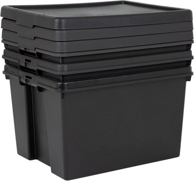 3 x Extra Large 150 Litre Stackable Black Strong Impact Resistant Plastic Containers With Lids