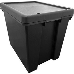 3 x Extra Large 36 Litre Stackable Black Strong Impact Resistant Plastic Containers With Lids