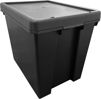 3 x Extra Large 45 Litre Stackable Black Strong Impact Resistant Plastic Containers With Lids