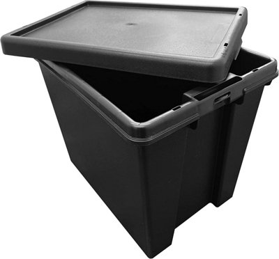 3 x Extra Large 62 Litre Stackable Black Strong Impact Resistant Plastic Containers With Lids