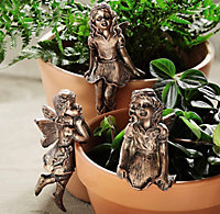 3 x Fairy Design Flowerpot Decorations - Weatherproof Indoor Outdoor Home Garden Plant Pot Percher Ornaments - Each 10cm