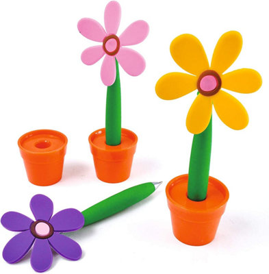 3 x Flower Shaped Pens with Pot Stands - Novelty Home Office Desktop Accessories in Pink, Yellow & Purple - 18 x 7.5 x 3.5cm Price Comparisons | Compare The Build