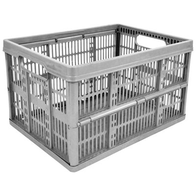 3 x Foldable Stackable Grey 32 Litre Multipurpose Crates With Handle Great For Storage & Transportation