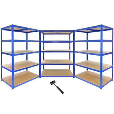 3 x Garage Shelving/Extra Large Shed Racking Unit 120cm Wide x 60cm Deep x 180cm High T-RAX + FREE Rubber Mallet