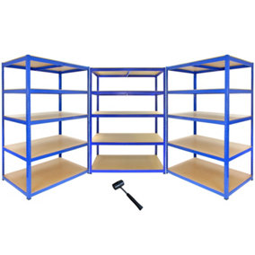 3 x Garage Shelving/Extra Large Shed Racking Unit 120cm Wide x 60cm Deep x 180cm High T-RAX + FREE Rubber Mallet