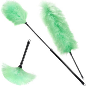 3 x Green Electrostatic Duster Mops - Long Handle Extendable Synthetic Feather Dusters - Home Cleaning Tools