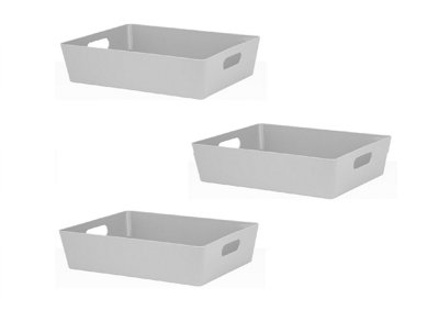 3 x Grey Wham Plastic Large Rectangle Studio Handy Storage Basket 26cm x 35cm 6L