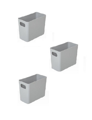 3 x Grey Wham Plastic Slim Rectangle Studio Handy Storage Basket 20cm x 10cm 1.4L