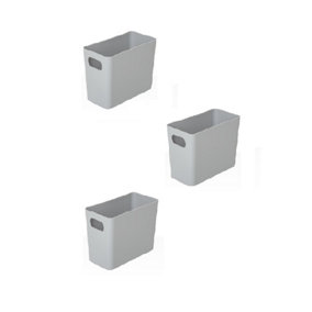 3 x Grey Wham Plastic Slim Rectangle Studio Handy Storage Basket 20cm x 10cm 1.4L
