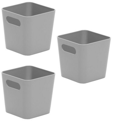 3 x Grey Wham Plastic Square Studio Handy Storage Basket Tumbler 10cm x 10cm 720ml