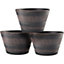 3 x Half Barrel Garden Plant Pots - Wood & Metal Effect Vintage Style UV Resistant Round Flower Containers - Each H20 x 33cm Dia.