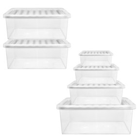 3 x Heavy Duty Multipurpose 32 Litre Home Office Clear Plastic Storage Containers With Lids