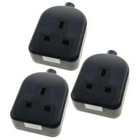 3 x High Impact 1 Gang Trailing Extension Socket, without Plug and Cable, 13A, Black