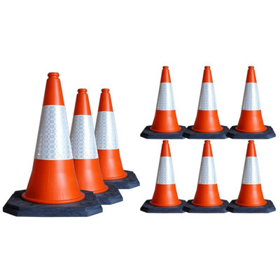 3 x High Visibility Self Weighted 75cm Wind Resistant Portable Heavy Duty Reflective Orange Safety Traffic Cones