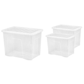3 x Large 80 Litres Crystal Clear 60 x 40 x 42cm Transparent See Through Boxes With Lids