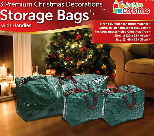 3 X Large Christmas Storage Zip Bags Tree, Decorations, Lights
