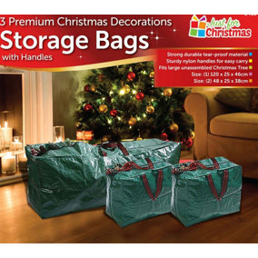 3 X Large Christmas Storage Zip Bags Tree, Decorations, Lights With Handles