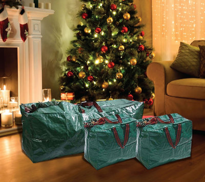 3 X Large Christmas Storage Zip Bags Tree, Decorations, Lights