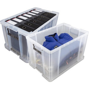 3 x Large Clear Stackable Nestable 54 Litre Storage Containers With Clip Locked Lids & Strong Handles