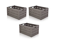 3 X Light Grey 60 Litre Wood Effect Folding Collapsible Plastic Storage Crate Boot Box