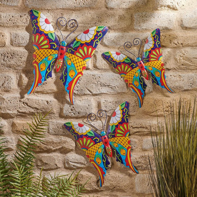 Metal Butterfly Wall Art Outdoor Garden Fence Decorations Glass