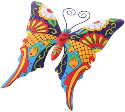 3 x Metal Butterfly Wall Art - Colourful Outdoor Garden Fence or Wall Sculpture Ornament Decorations - 3 Sizes, Fixings Included