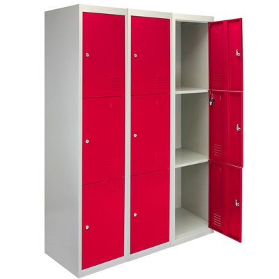 3 x Metal Storage Lockers - Four Doors, Blue - Flatpack