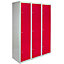 3 x Metal Storage Lockers - Three Doors, Red