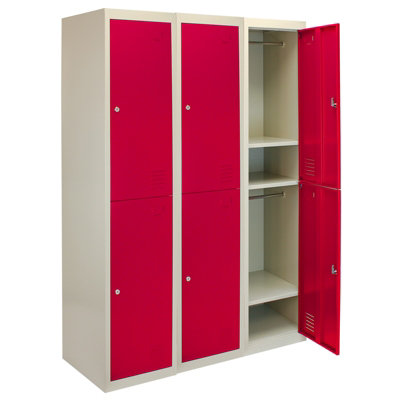 3 x Metal Storage Lockers - Two Doors, Red - Flatpack | DIY at B&Q